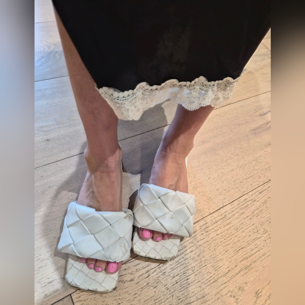 Women's White Quilted Slide Sandals